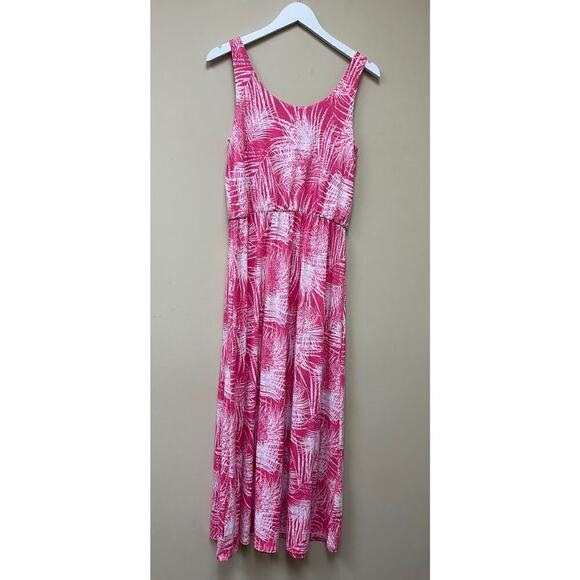 Sonoma Vacation Pink White Palm Tree Maxi Dress Size Medium Euro Summer Sabrina - Picture 2 of 10
